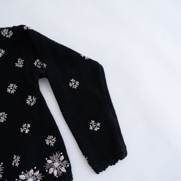 Vintage Maggie Lawrence Black Pink Embroidered Floral Button Cardigan Sweater M - Picture 5 of 12